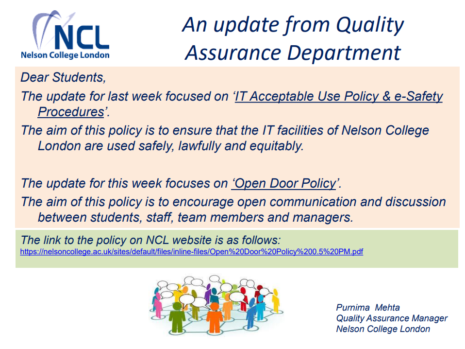 An Update from Quality Assurance Department - ‘IT Acceptable Use Policy & e-Safety Procedures’
