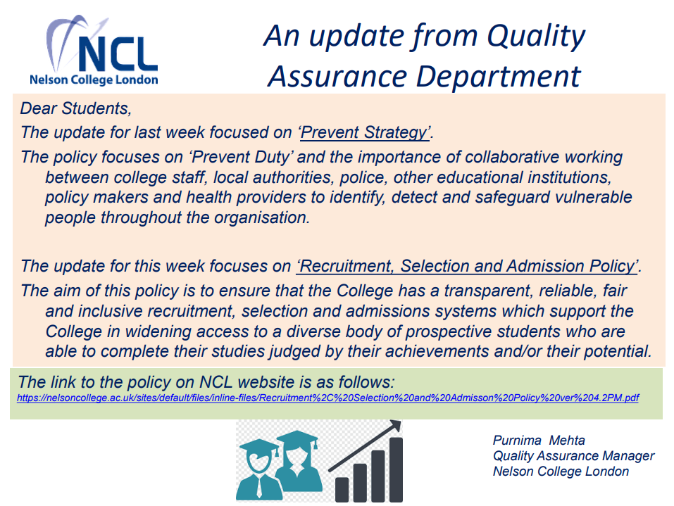 An Update from Quality Assurance Department - 'Prevent Strategy'